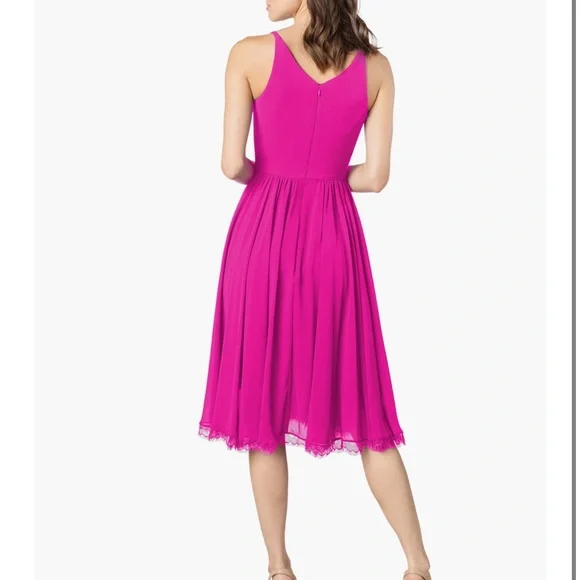 Dress the Population Alicia Mixed Media Midi Dress Bright Fuschia - Picture 9 of 9